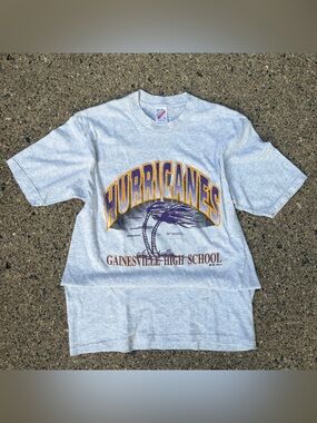 90s Hurricanes Gray Tee with Purple and Gold School Lettering